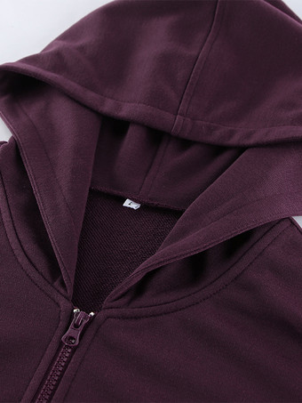 アクティブな女性のためのアスレジャースタイルセット - プラム色のフード付きジップアップワイドレッグトラックスーツ - 2026年春のラウンジヨガウェア