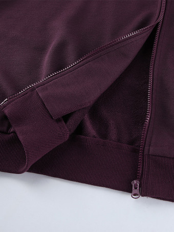 アクティブな女性のためのアスレジャースタイルセット - プラム色のフード付きジップアップワイドレッグトラックスーツ - 2026年春のラウンジヨガウェア