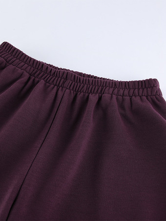 アクティブな女性のためのアスレジャースタイルセット - プラム色のフード付きジップアップワイドレッグトラックスーツ - 2026年春のラウンジヨガウェア