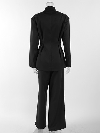 オフィスレディ向け砂時計型ブレザーセット - ブラック モダン プリーツ ウエスト絞りテーラリング - 2026年春のワークウェアスーツ