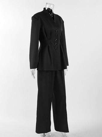 オフィスレディ向け砂時計型ブレザーセット - ブラック モダン プリーツ ウエスト絞りテーラリング - 2026年春のワークウェアスーツ
