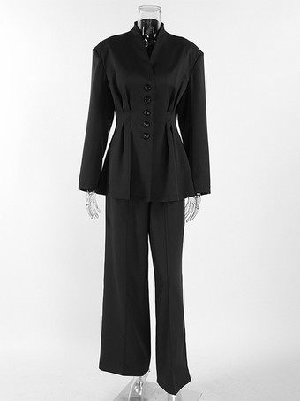 オフィスレディ向け砂時計型ブレザーセット - ブラック モダン プリーツ ウエスト絞りテーラリング - 2026年春のワークウェアスーツ
