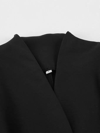 オフィスレディ向け砂時計型ブレザーセット - ブラック モダン プリーツ ウエスト絞りテーラリング - 2026年春のワークウェアスーツ