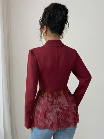 レースパッチワーク レディースブレザージャケット - セクシーなシースルー裾 スリムフィット - 春の夜のお出かけパーティーアウター 2026