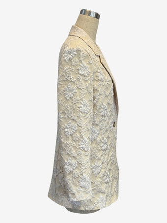 花柄ジャカード織りレディースブレザー - エレガントな3Dエンボス加工の花柄、シングルボタン、レギュラーフィットジャケット - ヴィンテージシックな春の結婚式用アウター 2026