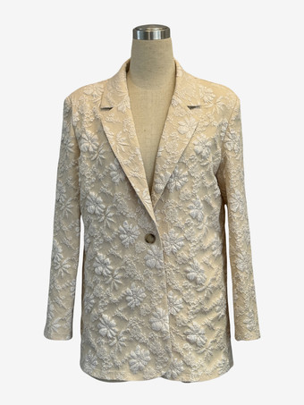 花柄ジャカード織りレディースブレザー - エレガントな3Dエンボス加工の花柄、シングルボタン、レギュラーフィットジャケット - ヴィンテージシックな春の結婚式用アウター 2026