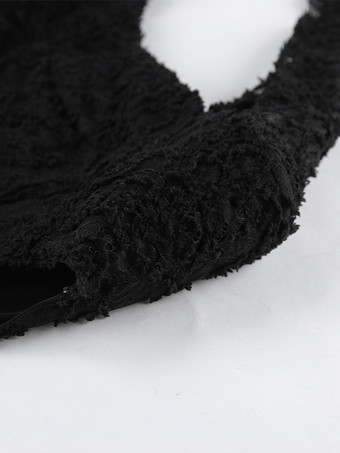 ブラックレースフェイクファーレディースミニドレス - セクシーな長袖シースルートップ - ゴシック調春の夜のお出かけカクテルパーティー2026