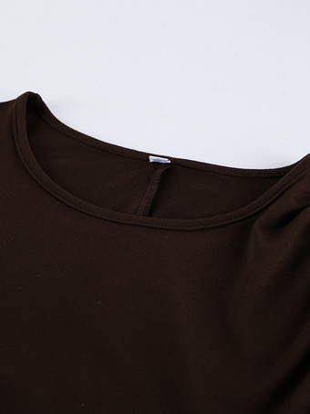 シックなレディースコーヒーボディコンドレス - セクシーなギャザーデザイン長袖ミニカット - ミニマリストスプリングクラブウェア2026