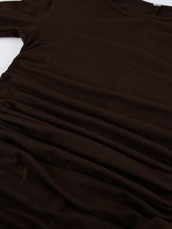 シックなレディースコーヒーボディコンドレス - セクシーなギャザーデザイン長袖ミニカット - ミニマリストスプリングクラブウェア2026