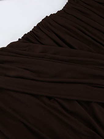 シックなレディースコーヒーボディコンドレス - セクシーなギャザーデザイン長袖ミニカット - ミニマリストスプリングクラブウェア2026