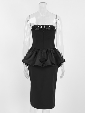 エレガントなレディース2点セット - ヴィンテージペプラムチューブトップサイドスリットミディスカート - シックな夏のパーティウェア 2026