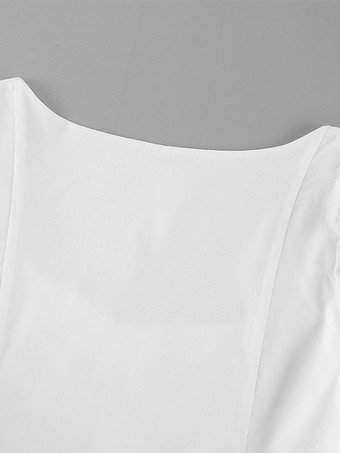 Breathable Cotton Mini Dress Women - White Cottagecore Puff Sleeve Ruched Square Neck - Summer Garden Party Date Night 2026