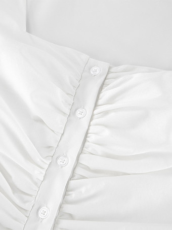 Breathable Cotton Mini Dress Women - White Cottagecore Puff Sleeve Ruched Square Neck - Summer Garden Party Date Night 2026