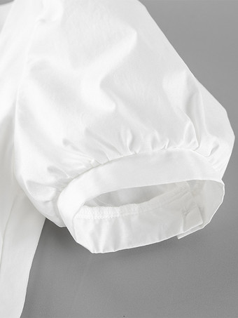 Breathable Cotton Mini Dress Women - White Cottagecore Puff Sleeve Ruched Square Neck - Summer Garden Party Date Night 2026