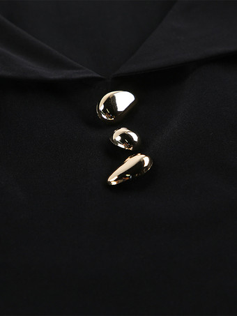 エレガントなツーピースセット レディース トラウザースーツ - ヴィンテージ風の大きな襟、ゴールドボタン、ベルスリーブ - 2026年春のガラ・イブニング衣装