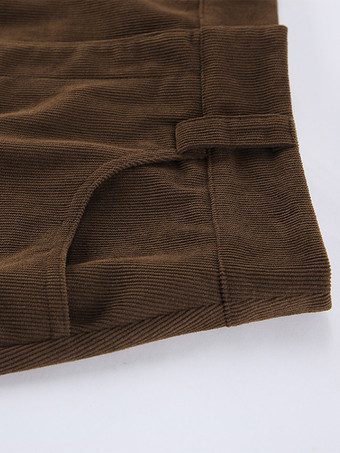ブラウンコーデュロイレディースミニスカート - レトロハイウエストスリムフィットAライン - 2026年春カジュアルストリートウェア