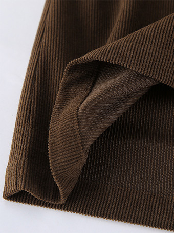 ブラウンコーデュロイレディースミニスカート - レトロハイウエストスリムフィットAライン - 2026年春カジュアルストリートウェア