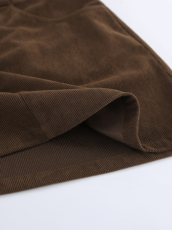 ブラウンコーデュロイレディースミニスカート - レトロハイウエストスリムフィットAライン - 2026年春カジュアルストリートウェア