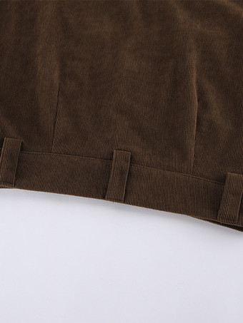 ブラウンコーデュロイレディースミニスカート - レトロハイウエストスリムフィットAライン - 2026年春カジュアルストリートウェア