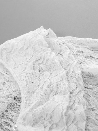 ホワイトフローラルレースのレディースブラウス - エレガントなフリルフレアスリーブシースルートップ - コケットフェアリーコアスプリングナイトアウトクラブウェア2026