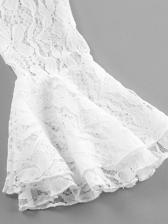 ホワイトフローラルレースのレディースブラウス - エレガントなフリルフレアスリーブシースルートップ - コケットフェアリーコアスプリングナイトアウトクラブウェア2026