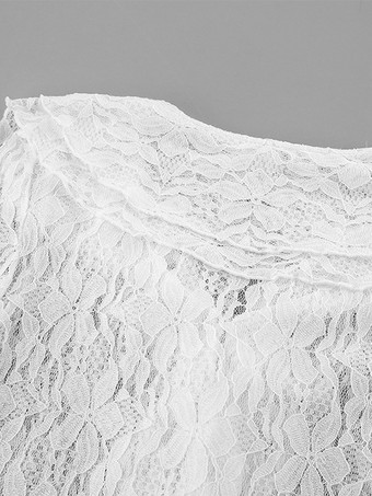 ホワイトフローラルレースのレディースブラウス - エレガントなフリルフレアスリーブシースルートップ - コケットフェアリーコアスプリングナイトアウトクラブウェア2026