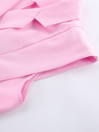 レディース用ノースリーブブレザーセット（ビジネスカジュアル） - ピンクのシックなダブルブレストテーラードカット - 2026年夏のワークスタイル