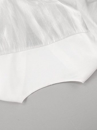 ホワイトのディープVネックレディースブラウス - セクシーなシースルー長袖トップス - フレンチスタイルのナイトアウト、春のストリートウェア2026