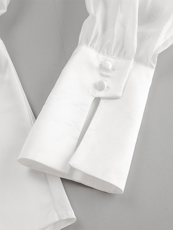 ホワイトのディープVネックレディースブラウス - セクシーなシースルー長袖トップス - フレンチスタイルのナイトアウト、春のストリートウェア2026