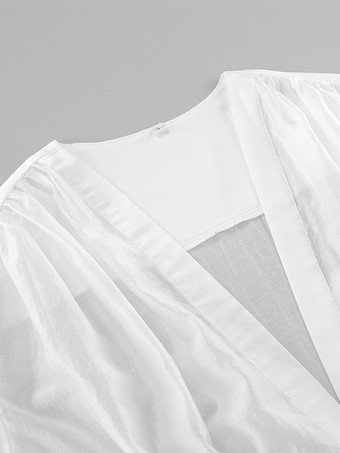 ホワイトのディープVネックレディースブラウス - セクシーなシースルー長袖トップス - フレンチスタイルのナイトアウト、春のストリートウェア2026