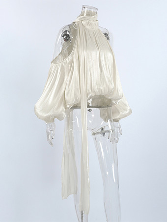 コールドショルダー レディース ホルターブラウス - エレガントなランタンスリーブ ルーズフィット トップス スカーフ付き - フェアリーコア スプリング パーティ トップ 2026