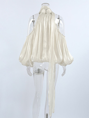 コールドショルダー レディース ホルターブラウス - エレガントなランタンスリーブ ルーズフィット トップス スカーフ付き - フェアリーコア スプリング パーティ トップ 2026