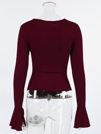 サイドギャザー入りレディース長袖トップス - シックなフレアベルカフスリムフィット - バディ風春ストリートウェア2026