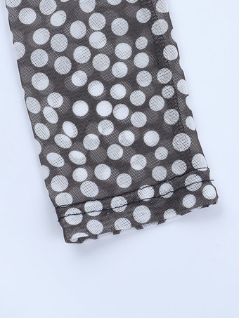 ドット柄メッシュレディースマキシドレス - レトロスクエアネック長袖ボディコン - フレンチシックな2026年春休み