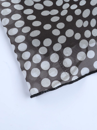 ドット柄メッシュレディースマキシドレス - レトロスクエアネック長袖ボディコン - フレンチシックな2026年春休み