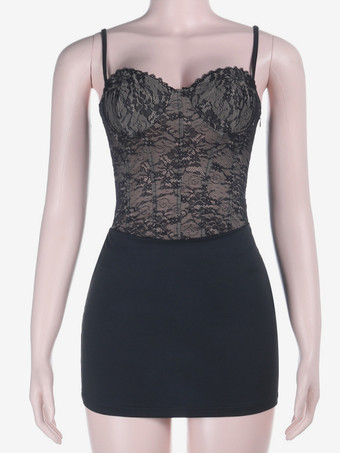 ブラックレースコルセットレディースミニドレス - セクシーな背中開きレースアップボディコン - コケットな美学サマーパーティナイトクラブウェア2026