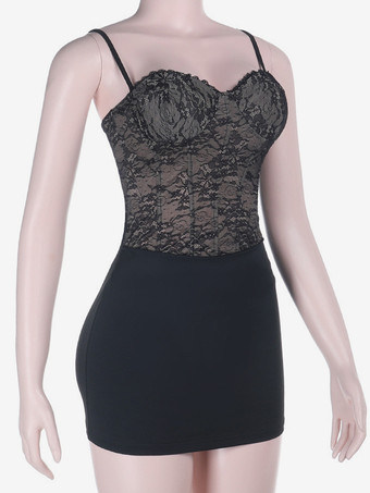 ブラックレースコルセットレディースミニドレス - セクシーな背中開きレースアップボディコン - コケットな美学サマーパーティナイトクラブウェア2026