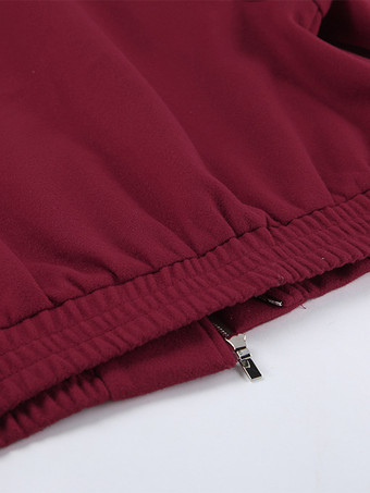バーガンディレッドのレディースクロップドジャケット - シックなターンカラー、ジップアップ、伸縮性のある裾 - 2026年春のカジュアルストリートウェア