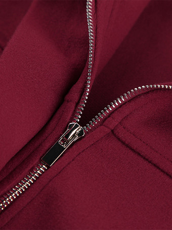 バーガンディレッドのレディースクロップドジャケット - シックなターンカラー、ジップアップ、伸縮性のある裾 - 2026年春のカジュアルストリートウェア