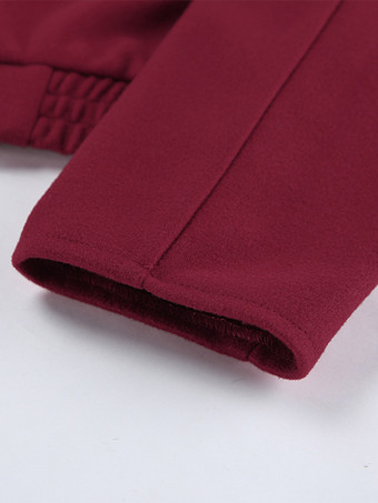 バーガンディレッドのレディースクロップドジャケット - シックなターンカラー、ジップアップ、伸縮性のある裾 - 2026年春のカジュアルストリートウェア