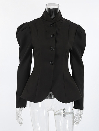 ヴィンテージ風ペプラムブレザー（レディース） - パフスリーブ、スタンドカラー、スリムフィットジャケット - シックな春のパーティアウター 2026