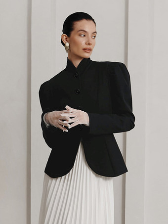 ヴィンテージ風ペプラムブレザー（レディース） - パフスリーブ、スタンドカラー、スリムフィットジャケット - シックな春のパーティアウター 2026