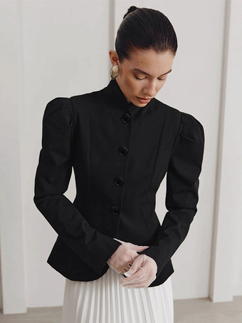 ヴィンテージ風ペプラムブレザー（レディース） - パフスリーブ、スタンドカラー、スリムフィットジャケット - シックな春のパーティアウター 2026