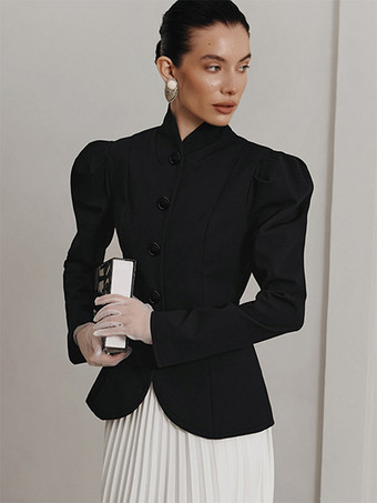 ヴィンテージ風ペプラムブレザー（レディース） - パフスリーブ、スタンドカラー、スリムフィットジャケット - シックな春のパーティアウター 2026