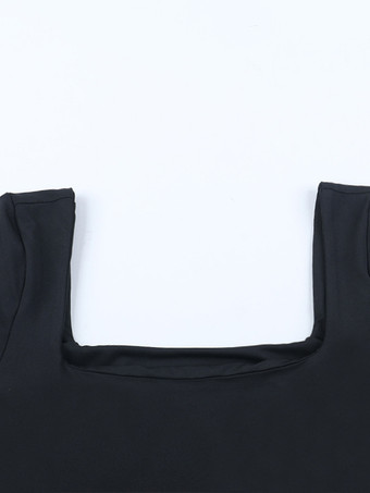 スクエアネックのレディースバブルミニドレス、大きなリボン付き - ブラック、長袖、エレガントなコントラスト - オードリースタイル、春のパーティウェア 2026