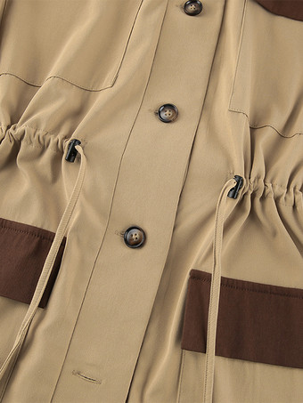 Barn カラーブロック レディース ロングトレンチコート - ユーティリティ ドローストリングウエスト ロングラインフィット - サファリスタイル 春のカジュアルアウター 2026