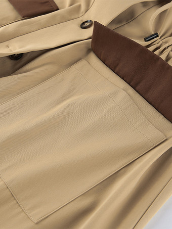 Barn カラーブロック レディース ロングトレンチコート - ユーティリティ ドローストリングウエスト ロングラインフィット - サファリスタイル 春のカジュアルアウター 2026