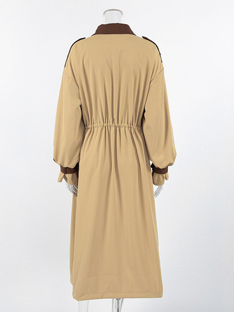 Barn カラーブロック レディース ロングトレンチコート - ユーティリティ ドローストリングウエスト ロングラインフィット - サファリスタイル 春のカジュアルアウター 2026