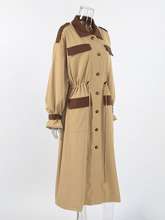 Barn カラーブロック レディース ロングトレンチコート - ユーティリティ ドローストリングウエスト ロングラインフィット - サファリスタイル 春のカジュアルアウター 2026