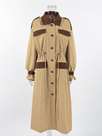 Barn カラーブロック レディース ロングトレンチコート - ユーティリティ ドローストリングウエスト ロングラインフィット - サファリスタイル 春のカジュアルアウター 2026